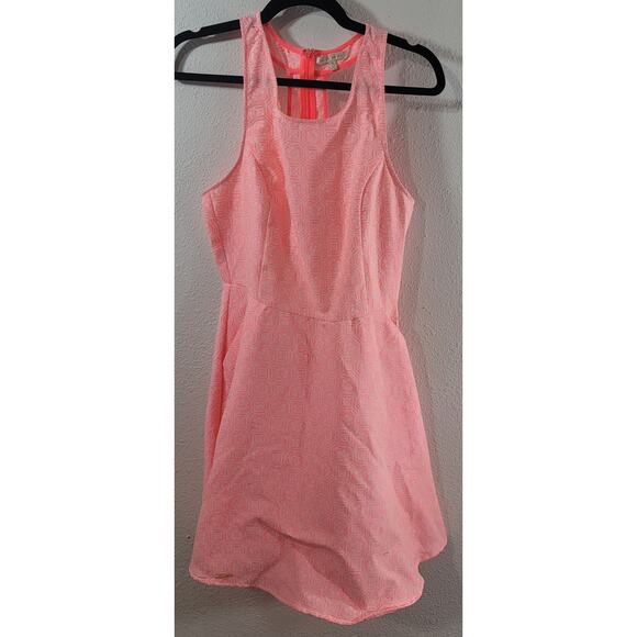 Under Skies Bright Orange White Floral Fit & Flare Midi Dress Medium Lightweight - Picture 1 of 7